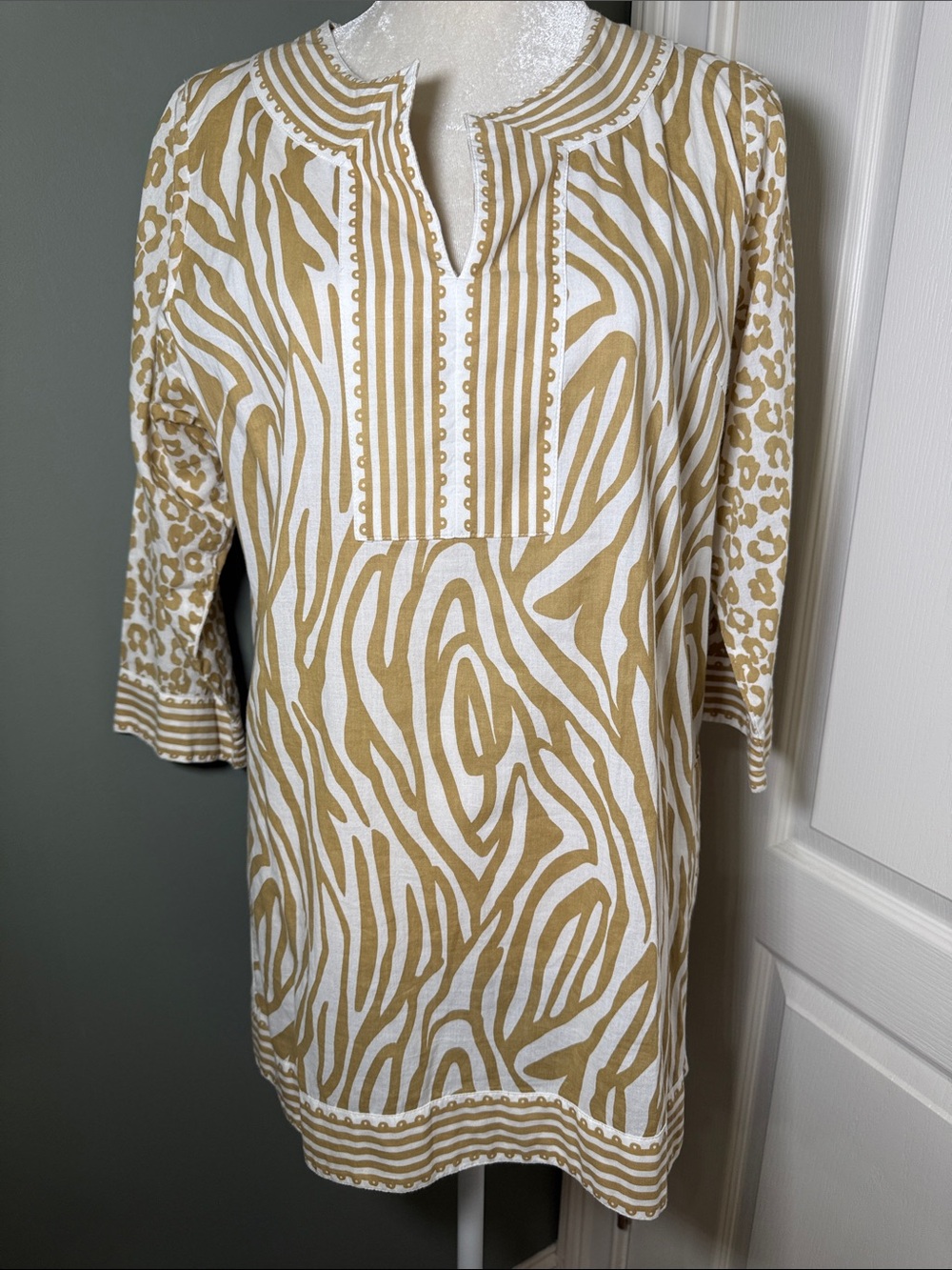 Gretchen Scott Zebra Leopard Animal Print Cotton Tunic Top Large